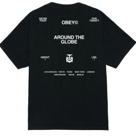 OBEY AROUND THE GLOBE PIGMENT TRUE VINTAGE BLACK T-SHIRT