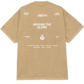 OBEY AROUND THE GLOBE PIGMENT LIGHT KHAKI T-SHIRT