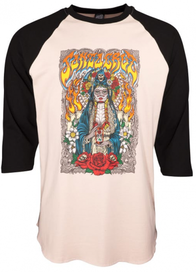 SANTA CRUZ SANTA MUERTE BASEBALL BLACK/MUSHROOM T-SHIRT