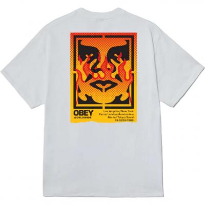 OBEY ICON STENCIL FLAME WHITE T-SHIRT 