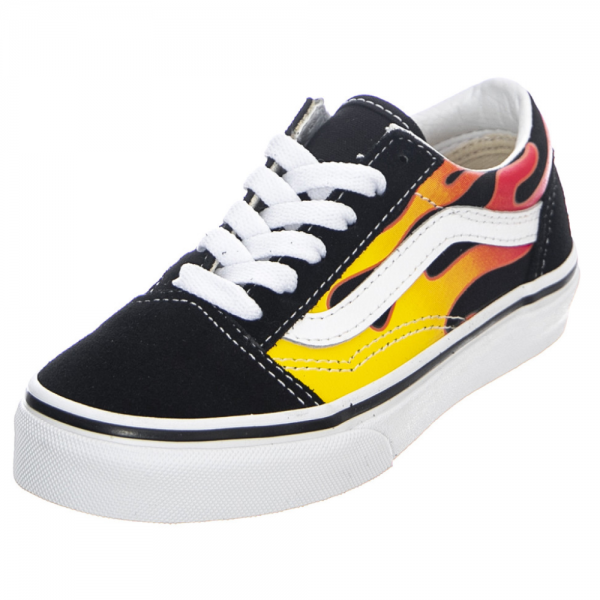 VANS OLD SKOOL FLAME BLACK/ TRUE WHITE SCARPE BAMBINO