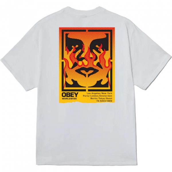 OBEY ICON STENCIL FLAME WHITE T-SHIRT 