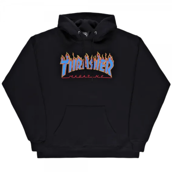 THRASHER FLAME LOGO BLACK/BLUE FELPA